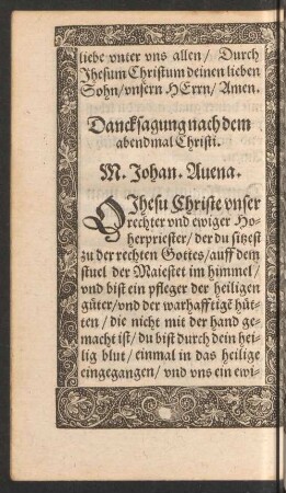 Dancksagung nach dem abendmal Christi. M. Johan. Avena.