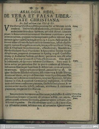 Analogia Fidei, De Vera Et Falsa Libertate Christiana