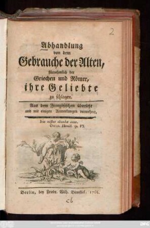 Abhandlung von dem Gebrauche der Alten, fürnehmlich der Griechen und Römer, ihre Geliebte zu schlagen