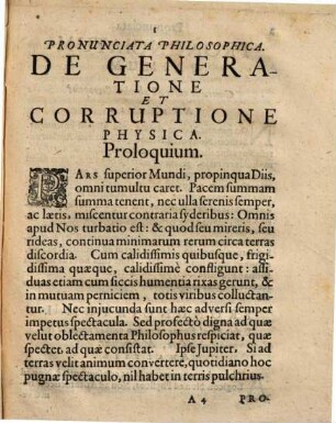 Pronunciata Philosophica, De Generatione Et Corruptione Physica