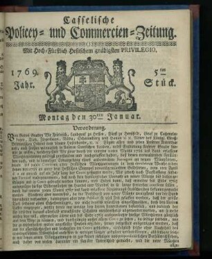 5tes Stueck, Montag den 30ten Januar 1769