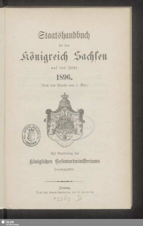 1896: Staatshandbuch für den Freistaat Sachsen