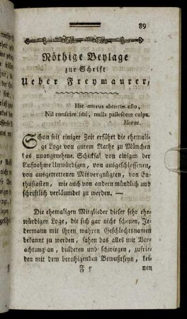 Nöthige Beylage zur Schrift Ueber Freymaurer.