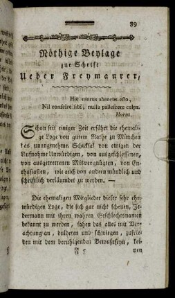 Nöthige Beylage zur Schrift Ueber Freymaurer.