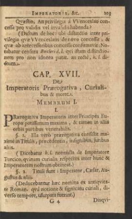 Cap. XVII. De Imperatoris Praerogativa, Curialibus & morte.
