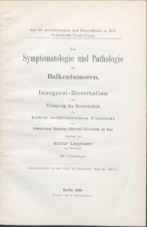 Zur Symptomatologie und Pathologie der Balkentumoren