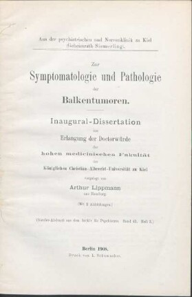 Zur Symptomatologie und Pathologie der Balkentumoren
