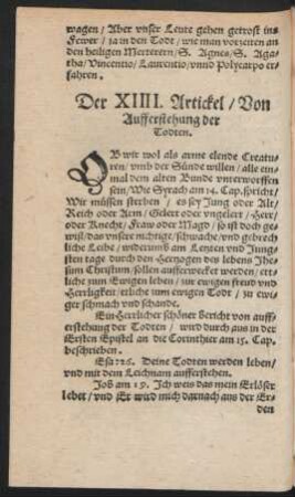 Der XIIII. Artickel/ Von Aufferstehung der Todten.