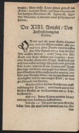 Der XIIII. Artickel/ Von Aufferstehung der Todten.