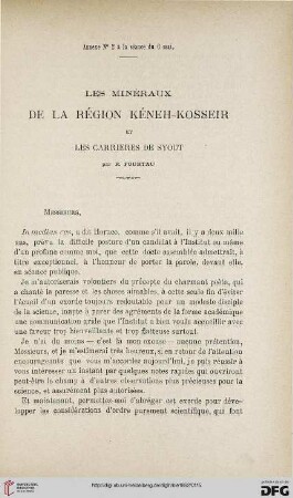 3.Ser. 3.1892: Les minéraux de la région Kéneh-Kosseir et les carrières de Syout