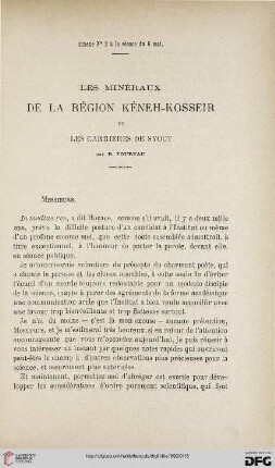 3.Ser. 3.1892: Les minéraux de la région Kéneh-Kosseir et les carrières de Syout