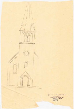 Kirche, Belsdorf: Aufriss Westseite, Turmansicht