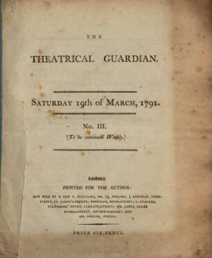 The theatrical guardian. 1791, 19. März = Nr. 3