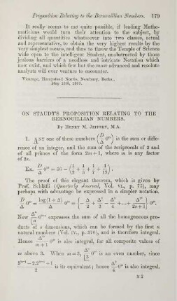On Staudt's proposition relating to the bernouillian numbers.