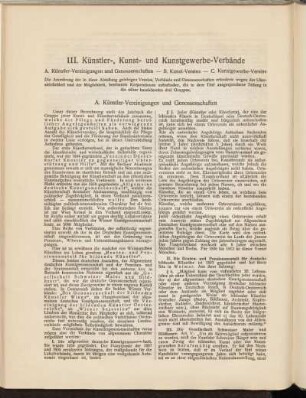 III. Künstler-, Kunst- und Kunstgewerbe-Verbände