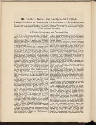 III. Künstler-, Kunst- und Kunstgewerbe-Verbände