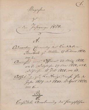 Register zu dem Jahrgange 1858