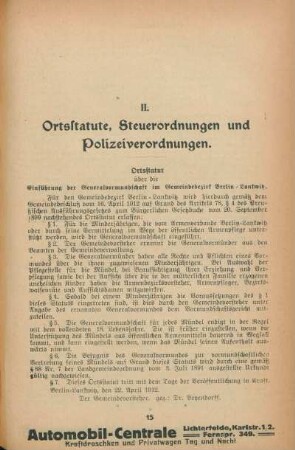 II. Ortsstaute, Steuerordnungen und Polizeiverordnungen