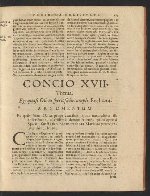 Concio XVII. Thema. Ego quasi Oliva speciosa in campis.