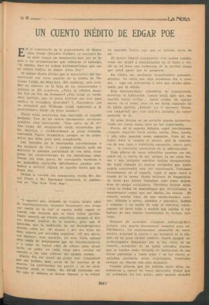 Un cuento inédito de Edgar Poe