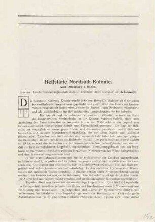 lose: vierseitiges Informationsblatt der Heilstätte Nordrach-Kolonie mit 2 Fotos und 2 Grundrisszeichnungen