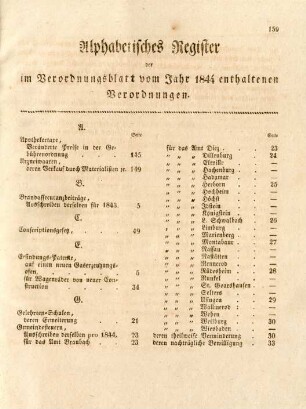 Alphabetisches Register der im Verordnungsblatt vom Jahr 1844 enthaltenen Verordnungen