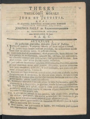 Articulus I. De quibusdam generalibus principiis Juris & Justitiae
