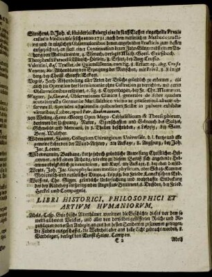 Libri Historici, Philosophici Et Artium Humaniorum.