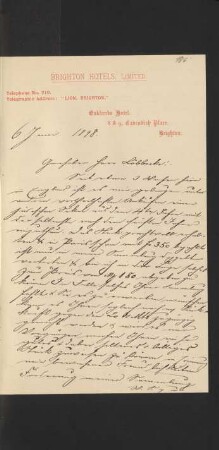 Brief von Carl Mayer, Brighton : 06.06.1898