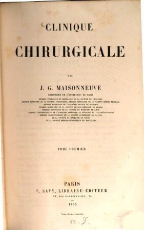 Clinique chirurgicale, 1