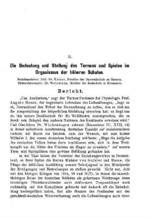 Die Bedeutung und Stellung des Turnens und Spieles im Organismus der höheren Schulen. : [Bericht]