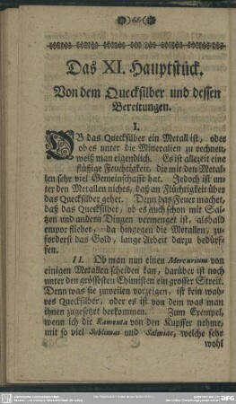 Das XI. Hauptstück. Von dem Quecksilber und dessen Bereitungen