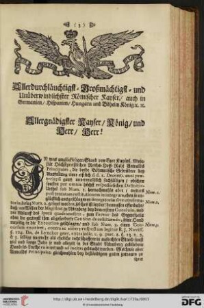 Allerdurchläuchtigst = Großmächtigst = und Unüberwindlichster Römischer Kayser / auch in Germanien / Hispanien / Hungarn und Böheim König