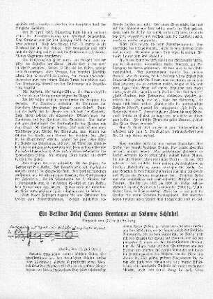 Ein Berliner Brief Clemens Brentanos an Susanne Schinkel