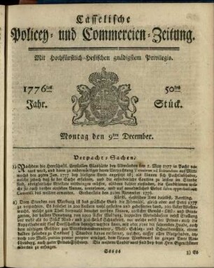 50tes Stueck, Montag den 9ten December 1776