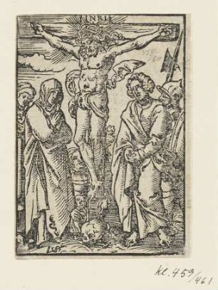 Christus am Kreuz, aus: Georg Rhau, "Hortulus Animae", Nürnberg 1558, S. S5 verso