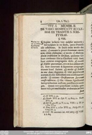 Tit. I. Membr. II. De Vario Significatu Ecclesiae Ex Traditis S. Scripturae.