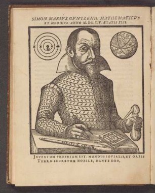 Holzschnittporträt: Simon Marius Guntzenh. Mathematicus Et Medicus Anno M.DC.XIV. Aetatis XLII.