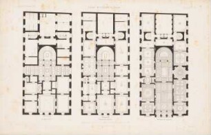 Palast Revoltella, Triest: Grundriss EG, 1.OG, 2.OG (aus: Atlas zur Zeitschrift für Bauwesen, hrsg. v. G. Erbkam, Jg. 13, 1863)