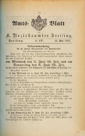 Amts-Blatt des Bezirksamtes Freising. 1895