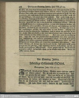 Am Sonntag Judica. Lebendige Erkäntnüß Gottes- Evangelium Joh. VIII, 46-59