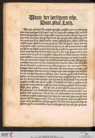 Vonn der heyligenn erhe. Docr. Mar. Luth.