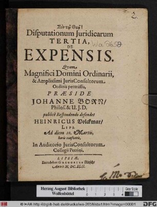 Disputationum Iuridicarum Tertia, De Expensis