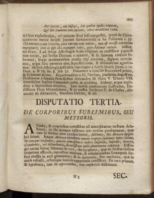 Disputatio Tertia. De Corporibus Sublimibus, Seu Meteoris.