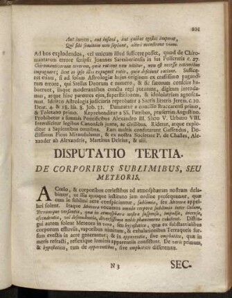 Disputatio Tertia. De Corporibus Sublimibus, Seu Meteoris.