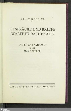 Gespräche und Briefe Walther Rathenaus