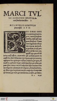 Marci Tvllii Ciceronis epistolarum familiarium liber I