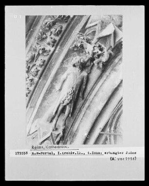 Nördliches Westportal — Nördliche Archivolten — 4. Zone, 1. Archivolte: Der erhängte Judas