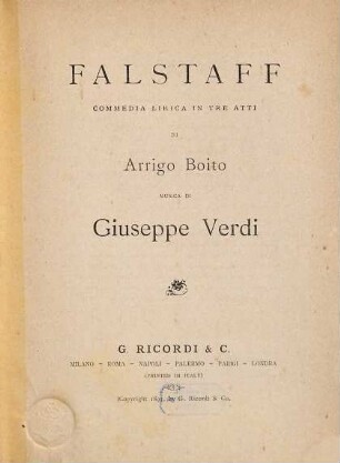 Falstaff : commedia lirica in 3 atti