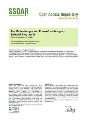 Zur Methodologie von Frauenforschung am Beispiel Biographie